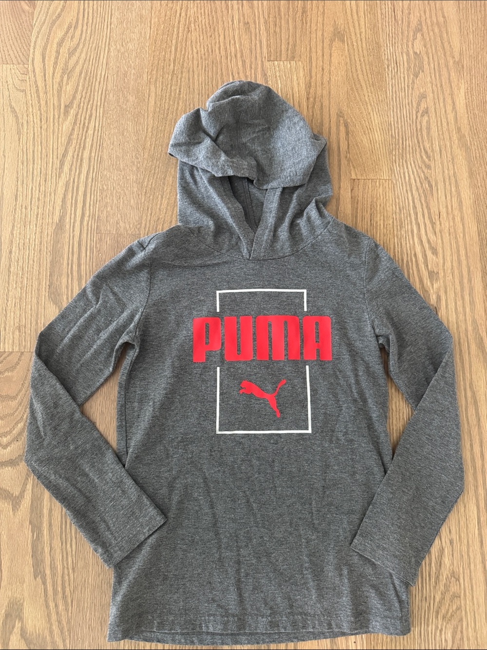 Puma Heather Gray Hooded Long Sleeve Top with Red Logo